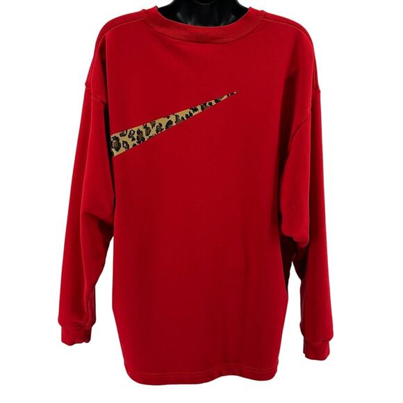 Nike Sweatshirt WMNS M Pullover Loose Fit Crew Neck Red Cheetah Swoosh Logo - Picture 4 of 8
